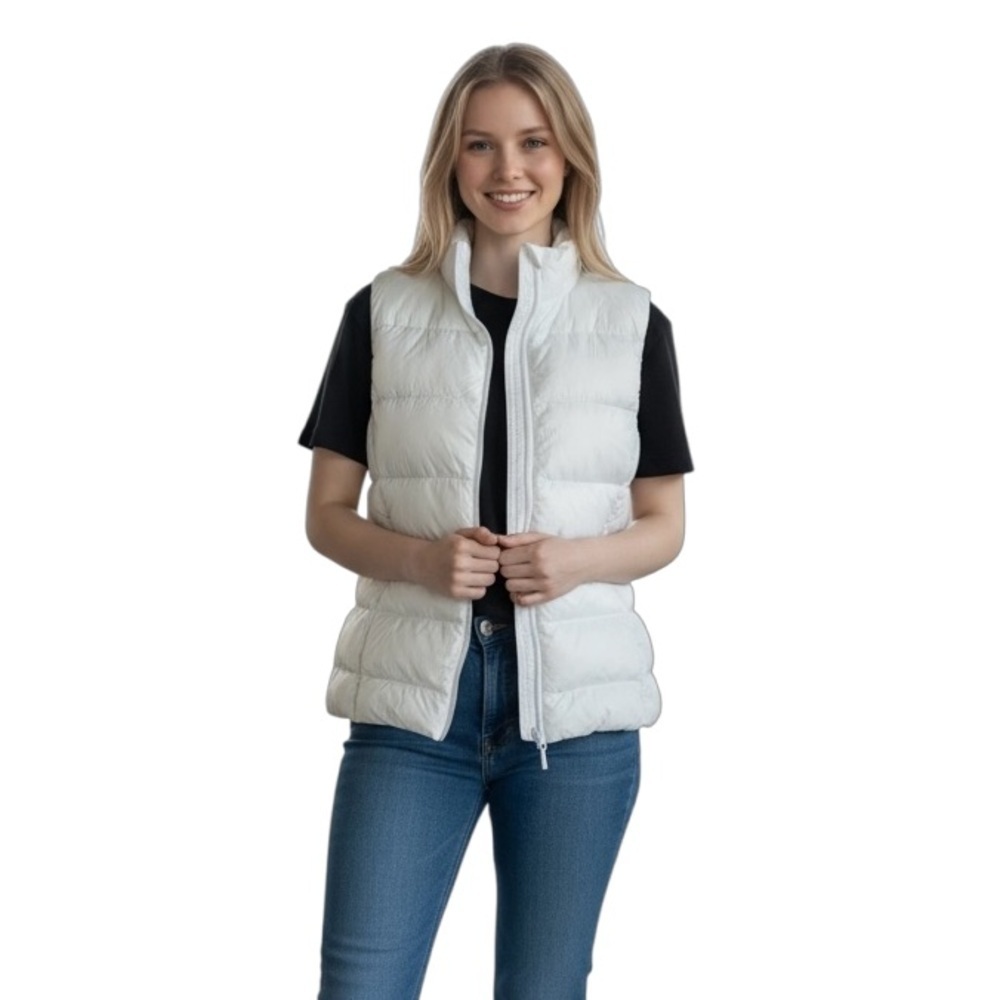 Puffy Vest Down Filling Winter White Two Outside and Inside Pockets Size XL​​​​
